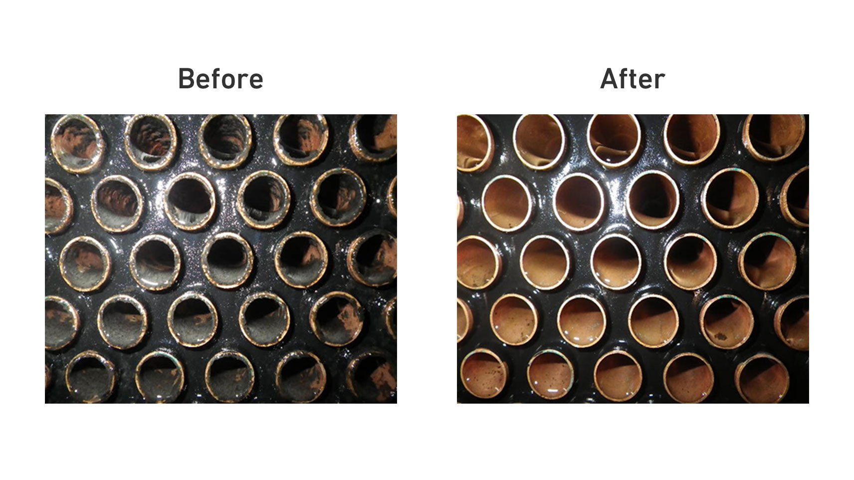 Before and after tube cleaning